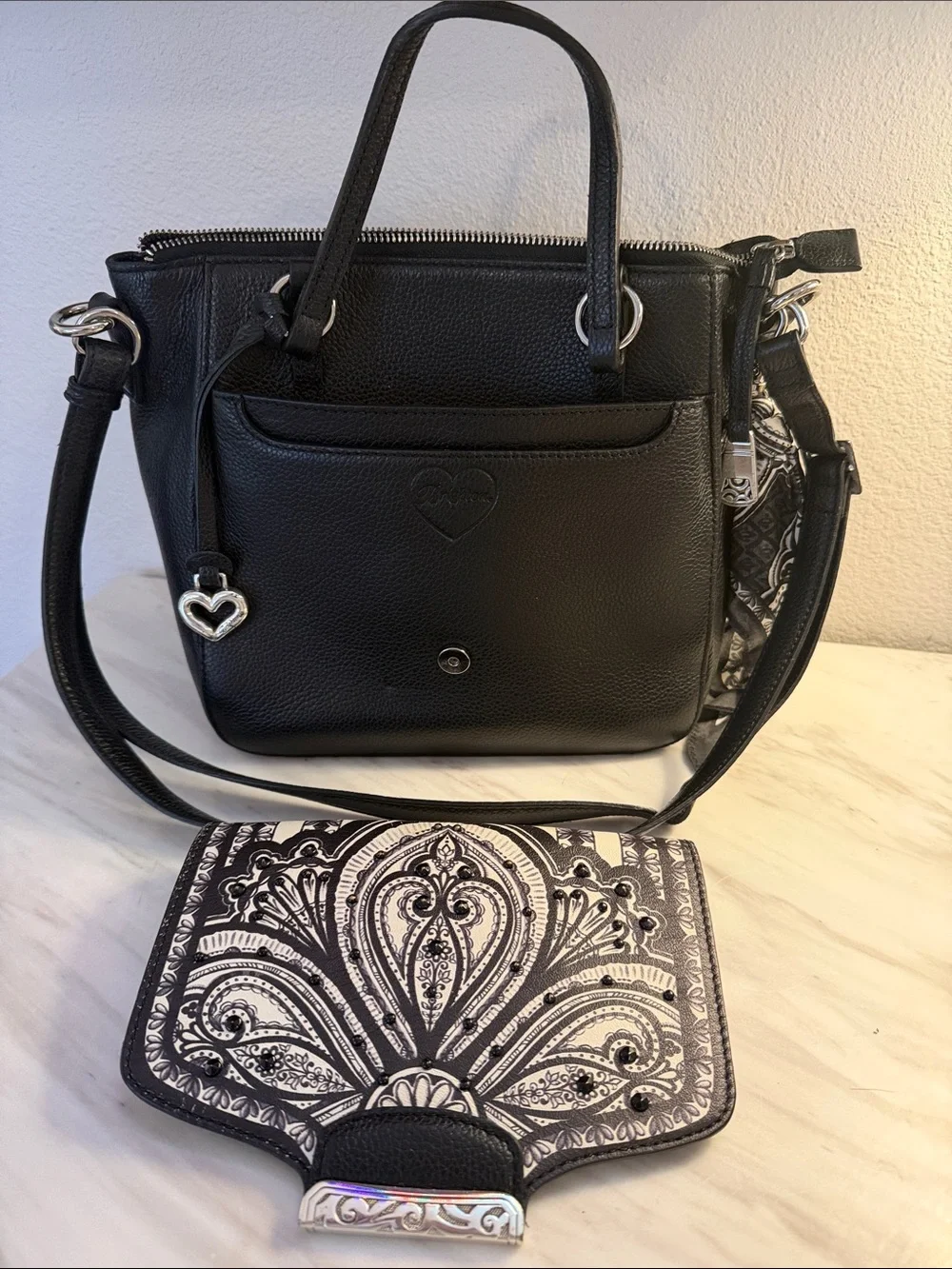 Brighton Black Crossbody with Black & White Removable Accent Pocket Flap
